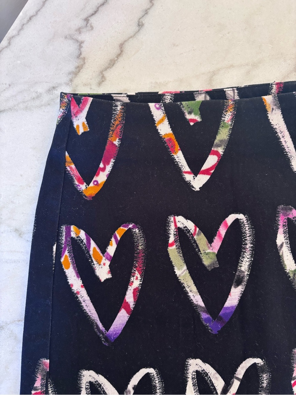 Desigual Black Mini Skirt Cotton Multi-Color Hearts Print (Size XS) - Picture 4 of 7